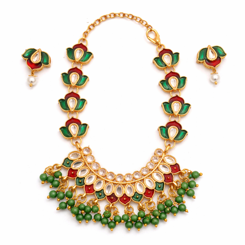 Padmavalli Meenakari Set (Necklace with Convertible Extensions)